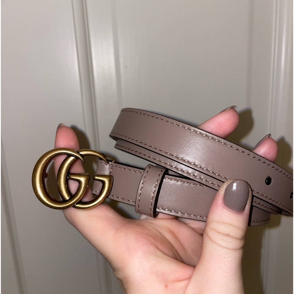 Gucci Leather Belt with Double G Buckle in Dusty Pink Leather